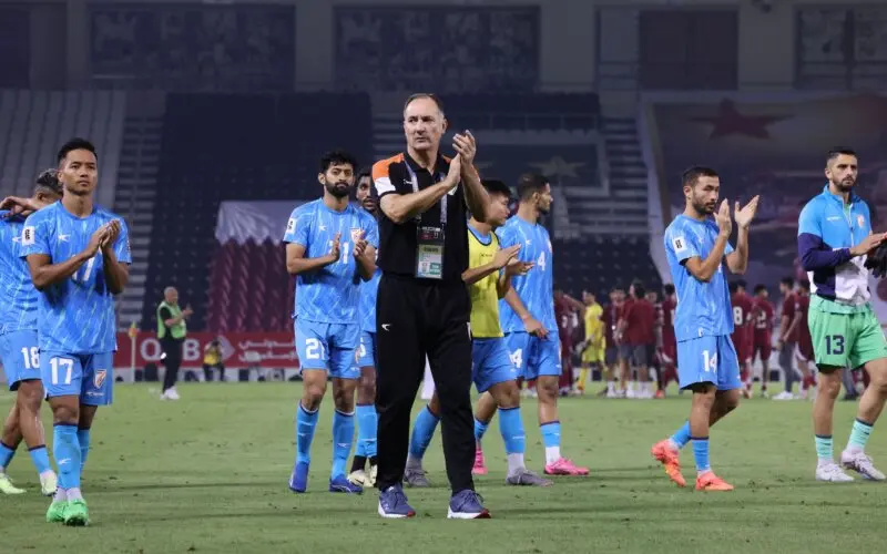 ഖത്തറിനെതിരായ മത്സരശേഷം ഇന്ത്യന് ഫുട്ബോള് ടീം, Photo: X.com/Indian Football Team