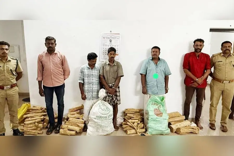 കേരളത്തിലേക്ക് കടത്താൻ ശ്രമിച്ച 155 കിലോ ചന്ദനത്തടിയുമായി അഞ്ചംഗ സംഘം പിടിയിൽ