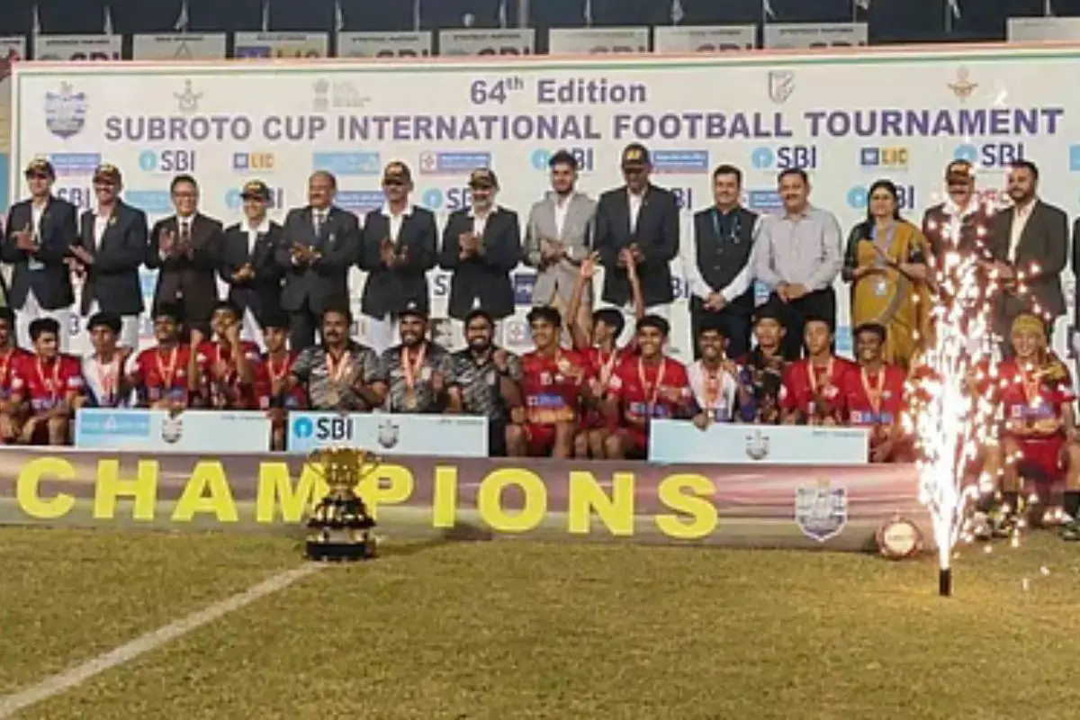 Winners of the Farook Higher Secondary School, Kozhikode, who defeated Amenity Public School, Uttarakhand, 2-0 in a thrilling final at New Delhi. Photo: X