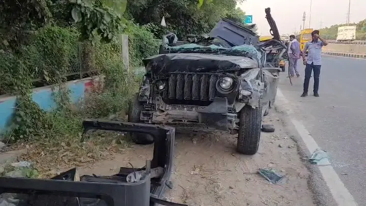 The Thar mangled in the Gurugram accident