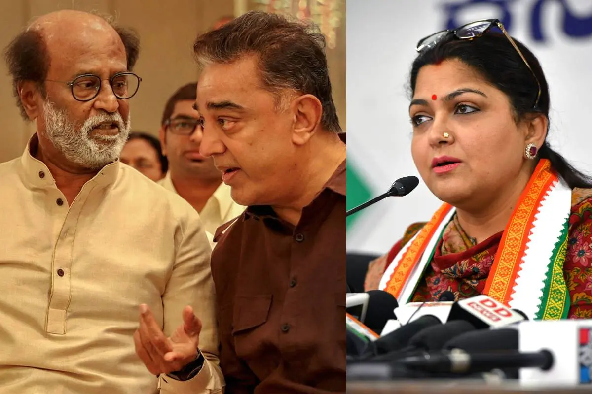 ഖുശ്ബു/ രജനീകാന്തും കമല്‍ ഹാസനും | Photo: AFP/ PTI