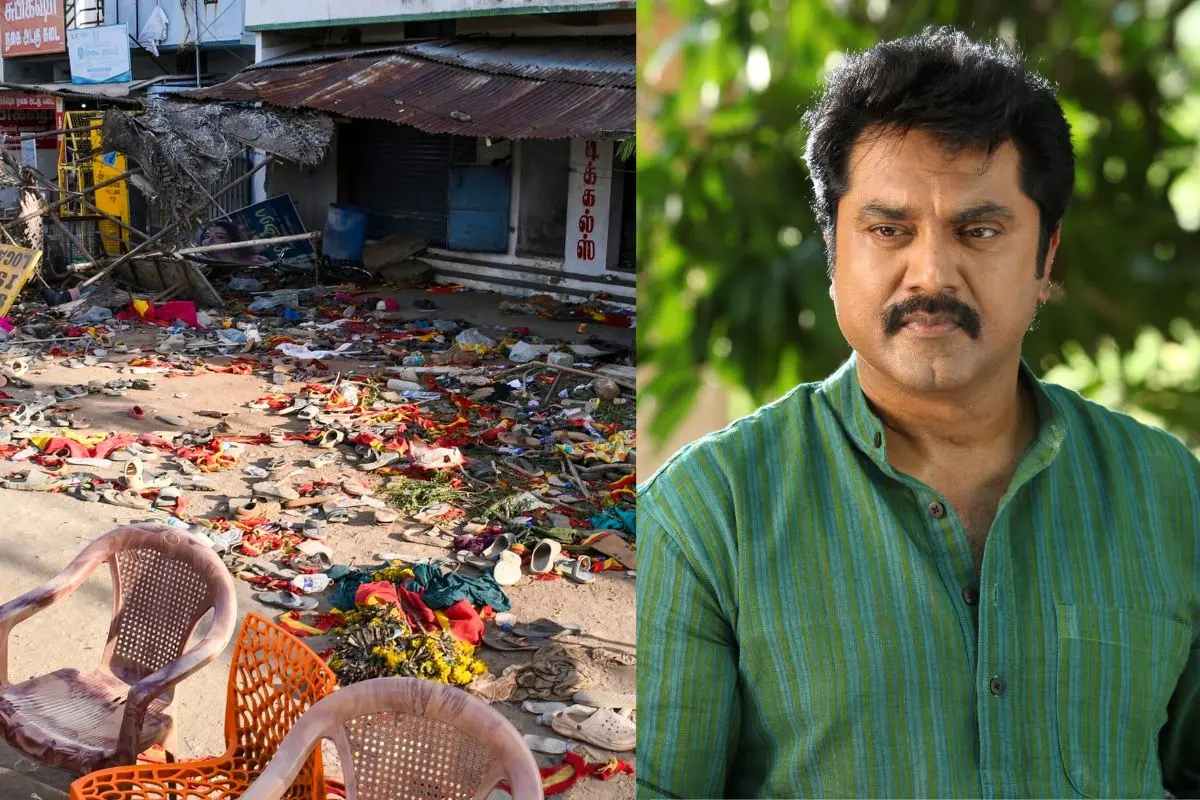 കരൂരിൽ അപകടമുണ്ടായ സ്ഥലം, ശരത്കുമാർ | ഫോട്ടോ: PTI, മാതൃഭൂമി