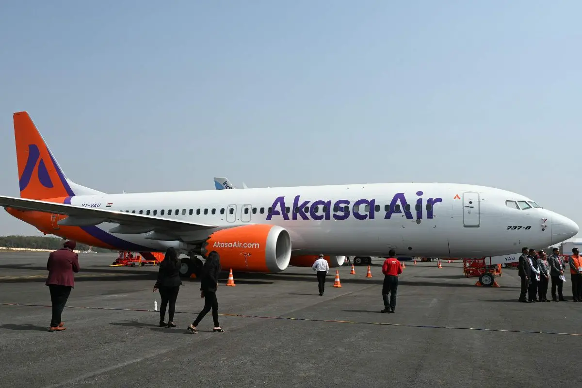 Akasa Air aircraft on the runway - the airline has announced Kozhikode as its 30th destination, with daily direct flights to Mumbai starting October 1, 2025. Photo: AFP