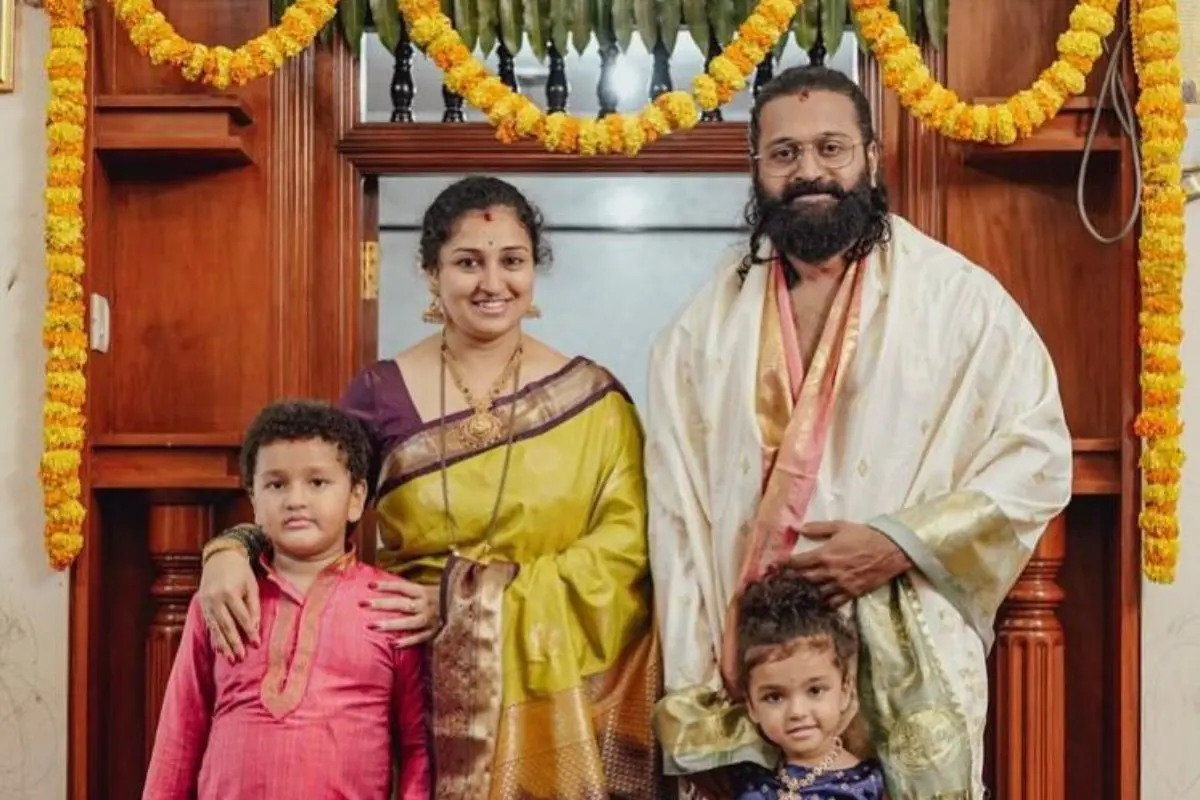 Rishab Shetty with his wife Pragathi and their children at their Udupi home - a space where tradition, storytelling, and sea breeze coexist in quiet harmony. Photo: Instagram