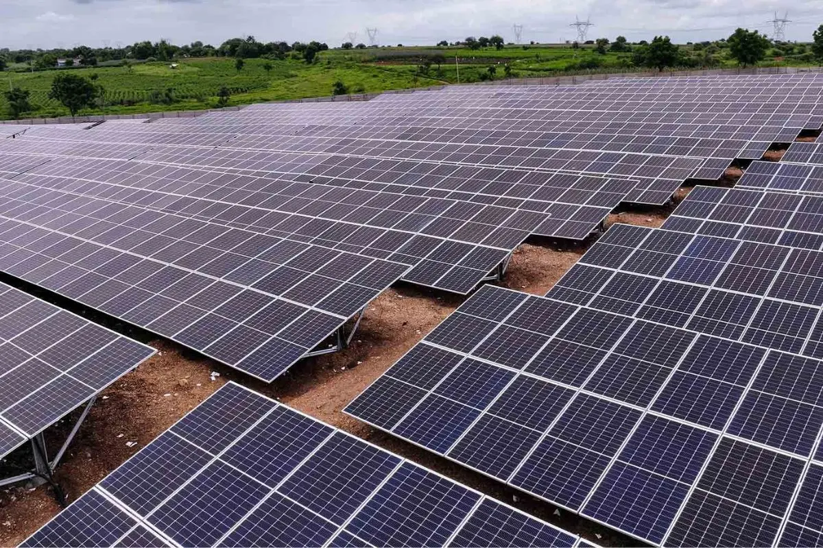 Solar panels installed in an agricultural field under the PM-KUSUM scheme - the Centre's flagship initiative to promote clean energy use among farmers. Photo: X