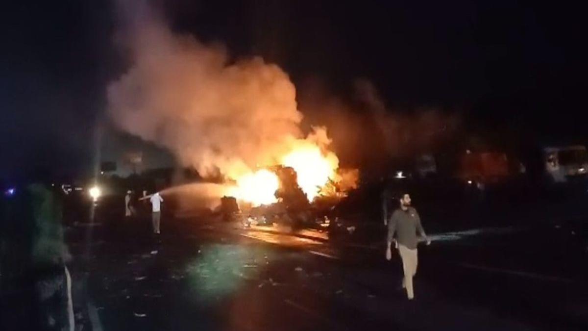 Truck carrying LPG cylinders catches fire after collision with tanker ...