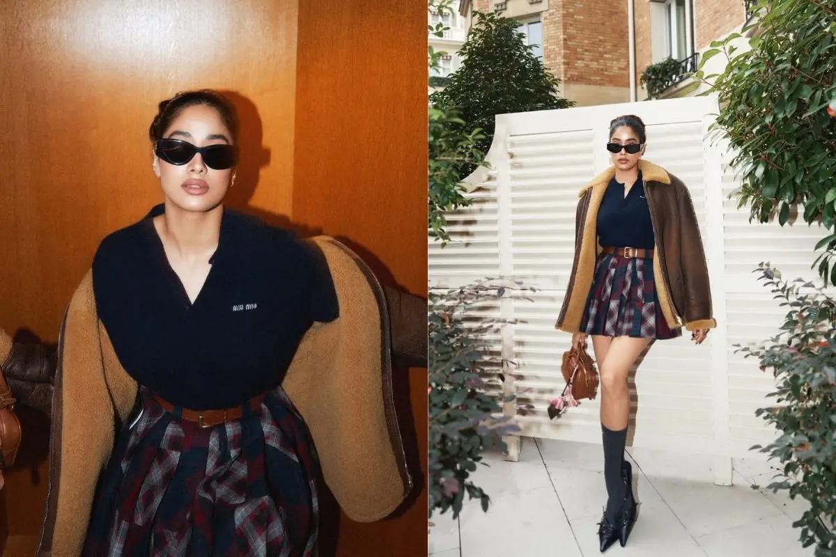 Janhvi Kapoor steps out in Paris wearing a vintage Ungaro Parall&egrave;le Fall/Winter 1987 dress with fishnet stockings and a fur stole, styled by Rhea Kapoor. Photos: Instagram@janhvikapoor
