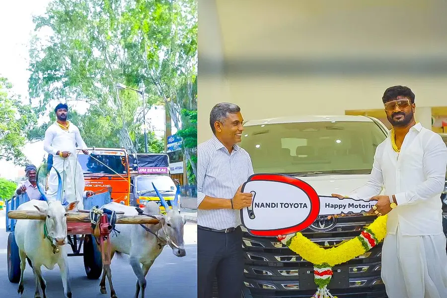 കാളവണ്ടിയിൽ വന്നു, വെൽഫെയറുമായി മടങ്ങി, കർഷകന്റെ മാസ് എൻട്രിയിൽ ഞെട്ടി സോഷ്യൽ മീഡിയ