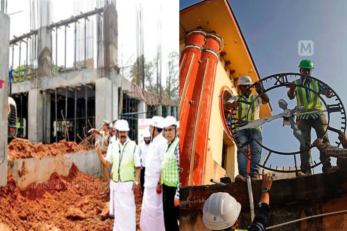 കോഴിക്കോട് റെയിൽവേ സ്റ്റേഷന്റെ നവീകരണപ്രവർത്തനങ്ങൾ കേന്ദ്രമന്ത്രി ജോർജ് കുര്യനും എം.കെ. രാഘവൻ എംപിയും വീക്ഷിക്കുന്നു