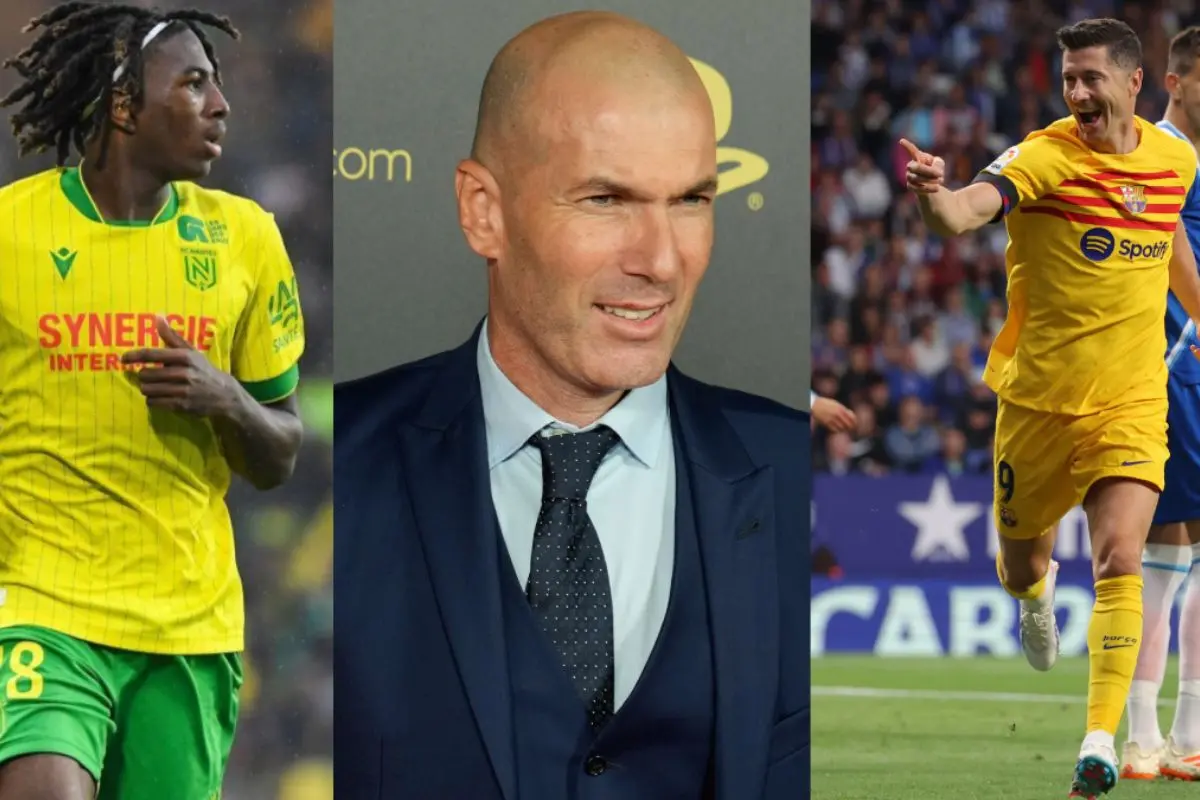 From (L) Tylel Tati, Zinedine Zidane and Robert Lewandowski. Photos: X/AFP