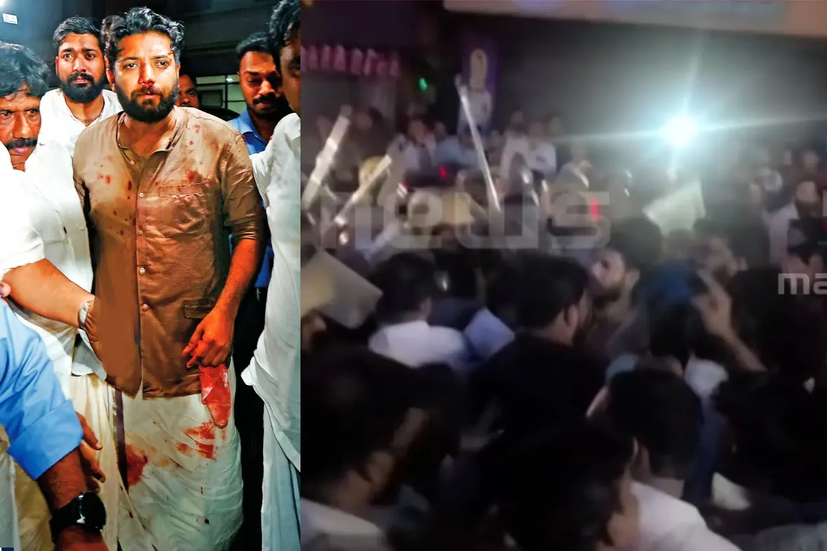 Injured Shafi Parambil; The protest | Photo: Screengrab/ mbi news