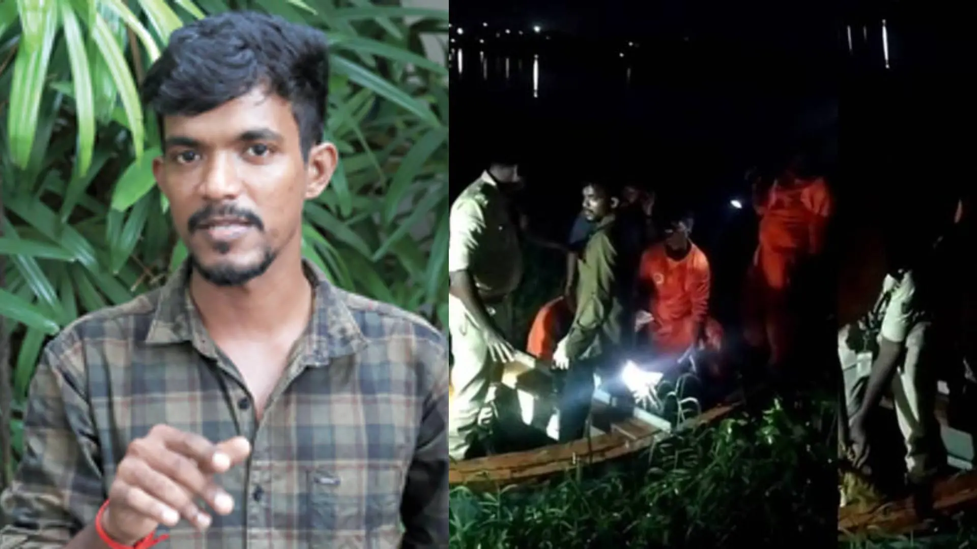 ആക്കുളം കായലിലേക്കു ചാടിയ പെൺകുട്ടിയെ രക്ഷപ്പെടുത്തിയ വിനോദ് സംഭവം വിവരിക്കുന്നു ( ഇടത്), പെൺകുട്ടിക്കായി നടത്തിയ രക്ഷാപ്രവര്ത്തനം ( വലത്)