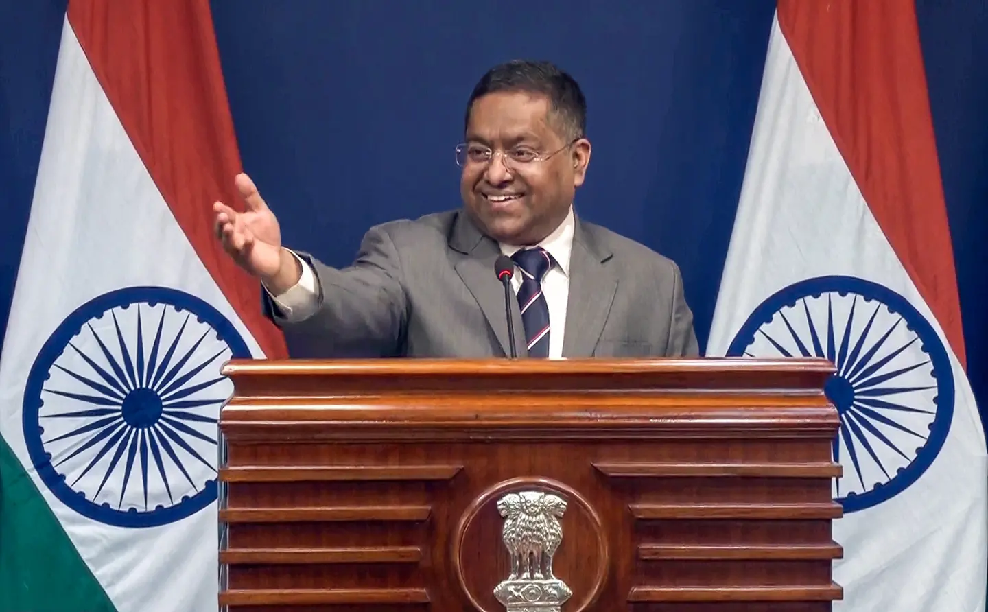 MEA spokesperson Randhir Jaiswal during a press briefing, in New Delhi. | Photo: ANI