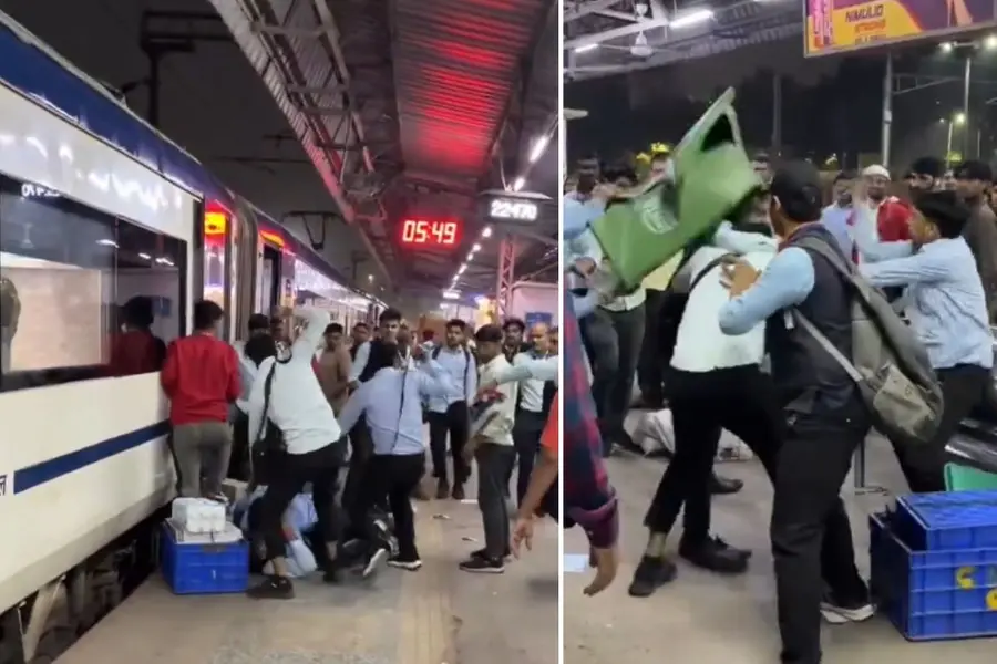 IRCTC staff fight with belts & dustbins on platform