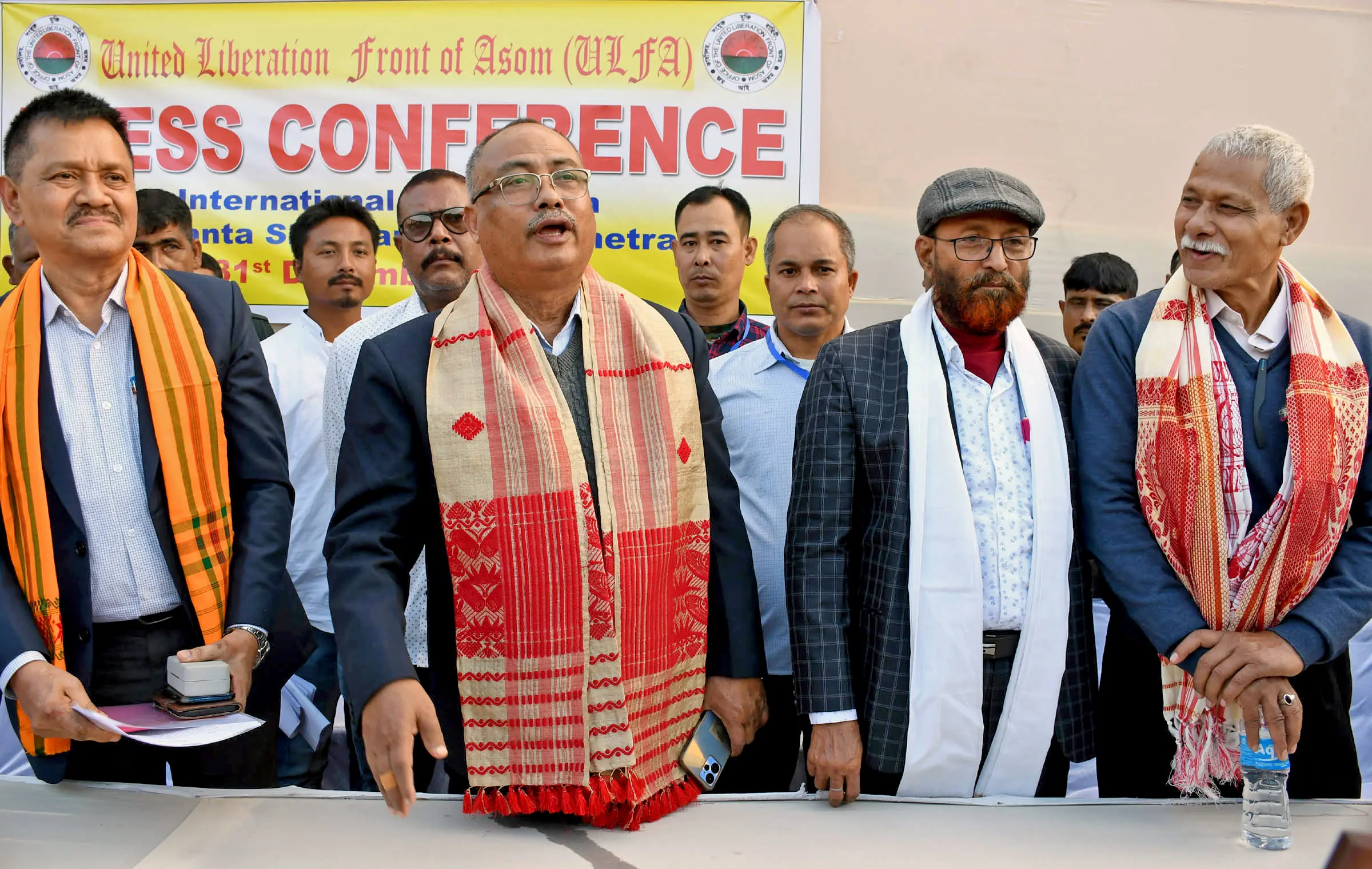 Arabinda Rajkhowa during a press conference after signing a peace accord with the Central and the Assam Government. | Photo: PTI
