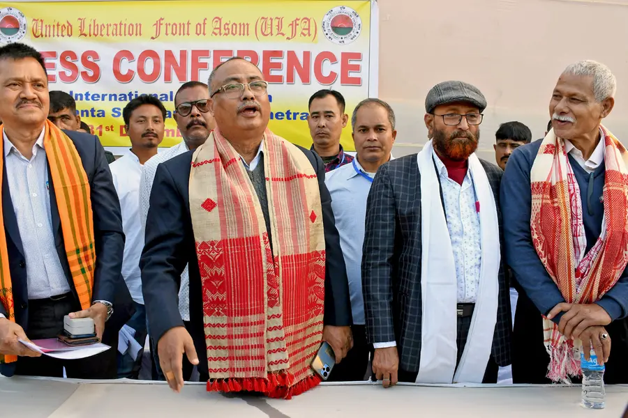 assamArabinda Rajkhowa during a press conference after signing a peace accord with the Central and the Assam Government