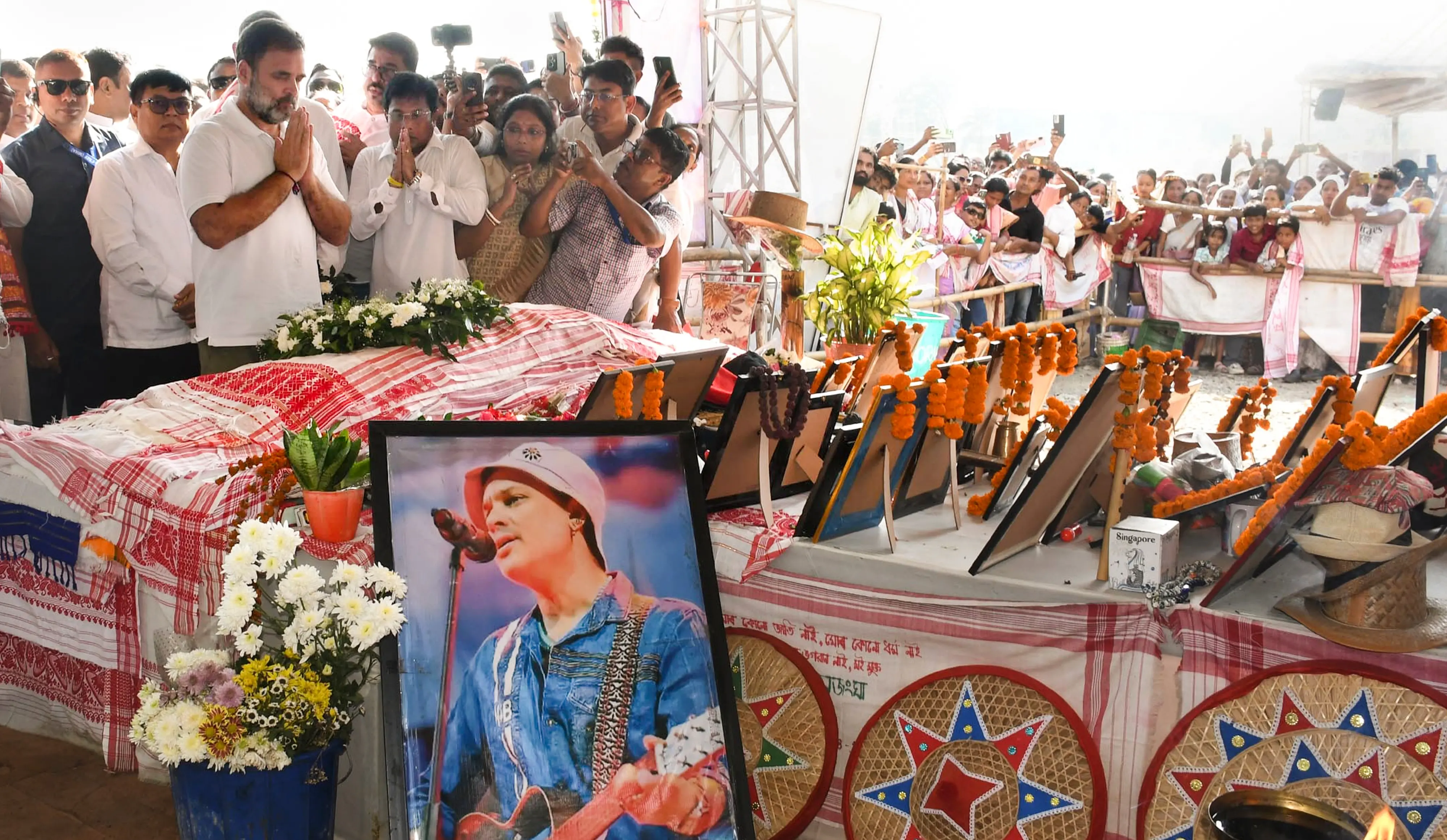 Leader of Opposition Rahul Gandhi during late singer Zubeen Garg's rituals at his resting place in Sonapur, on the outskirts of Guwahati, Assam. | Photo: PTI