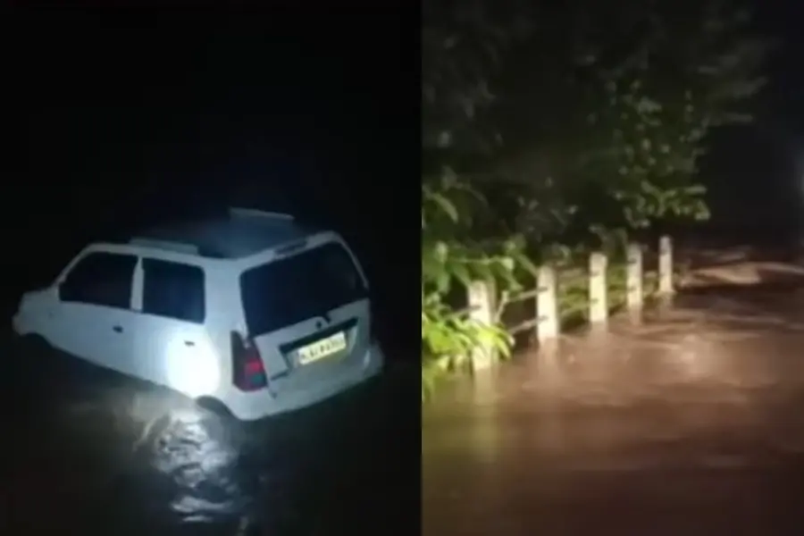 A submerged car in Idukki amid heavy rainfall
