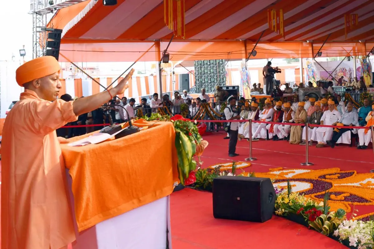Uttar Pradesh Chief Minister Yogi Adityanath addressing during the Deepotsav programme, in Ayodhya (Photo: ANI)