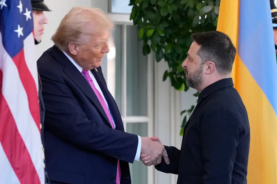 President Donald Trump, left, greets Ukraine's President Volodymyr Zelenskyy at the White House