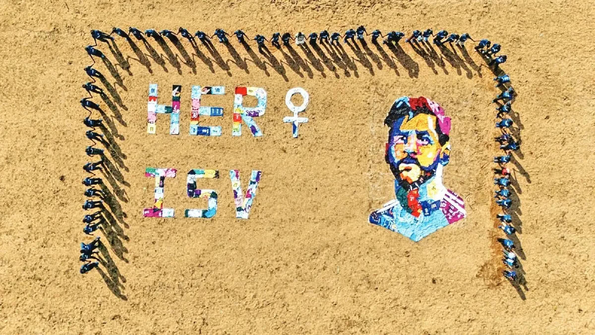 The 350-square-foot artwork, crafted using 500 jerseys, was part of the HER Camp organised by the ISV Football Academy in Chalakudy.