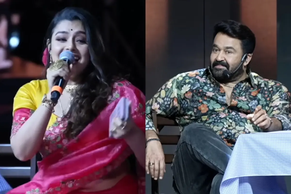 മോക്ഷയും മോഹൻലാലും 'ഹൃദയപൂര്വ്വം മോഹൻലാല്' പരിപാടിയില് | Photo: Screen grab/ YouTube: Red Apple Event Management