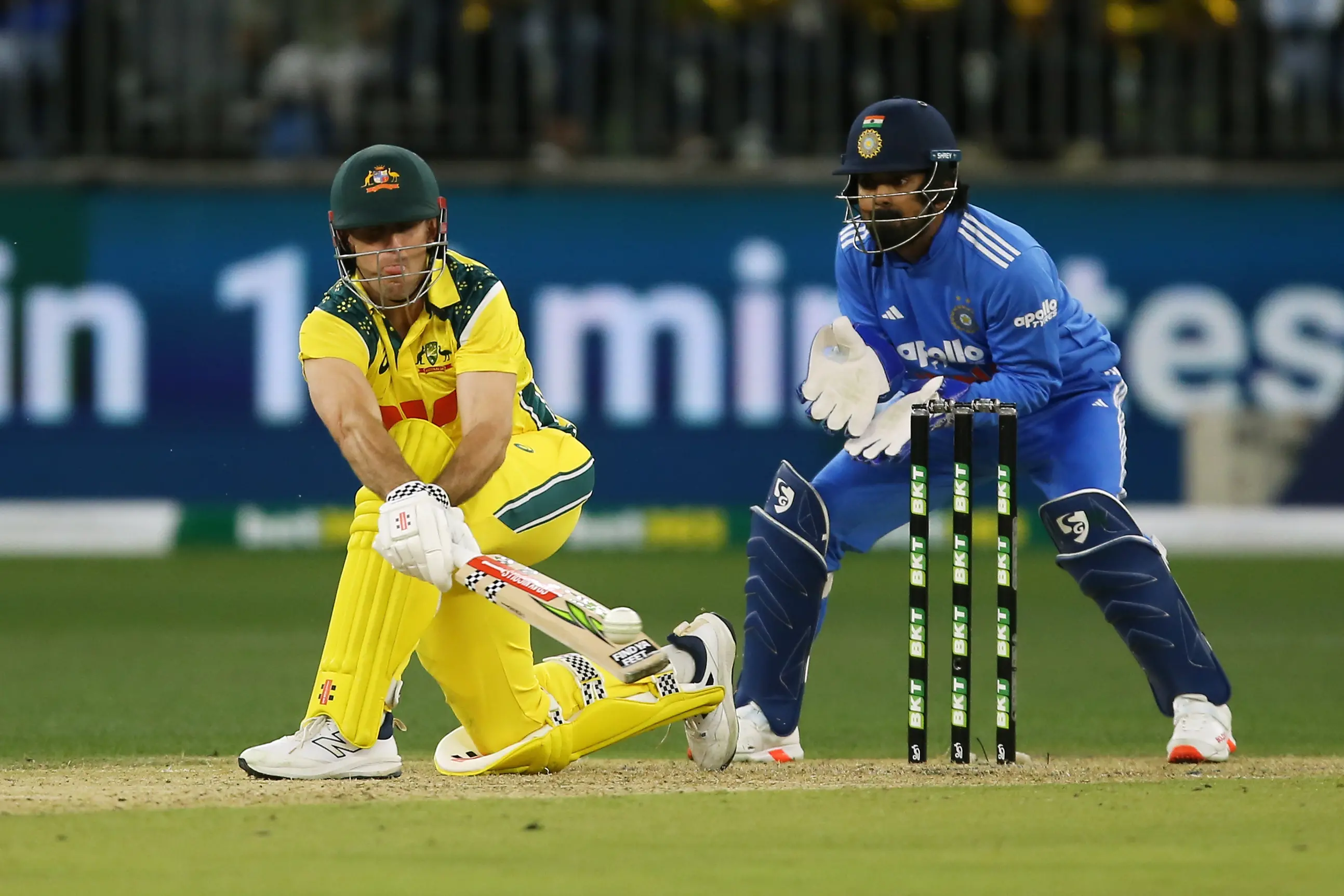 Australia's Mitch Marsh bats during the one day international cricket match between Australia and India in Perth Australia. | Photo: AFP