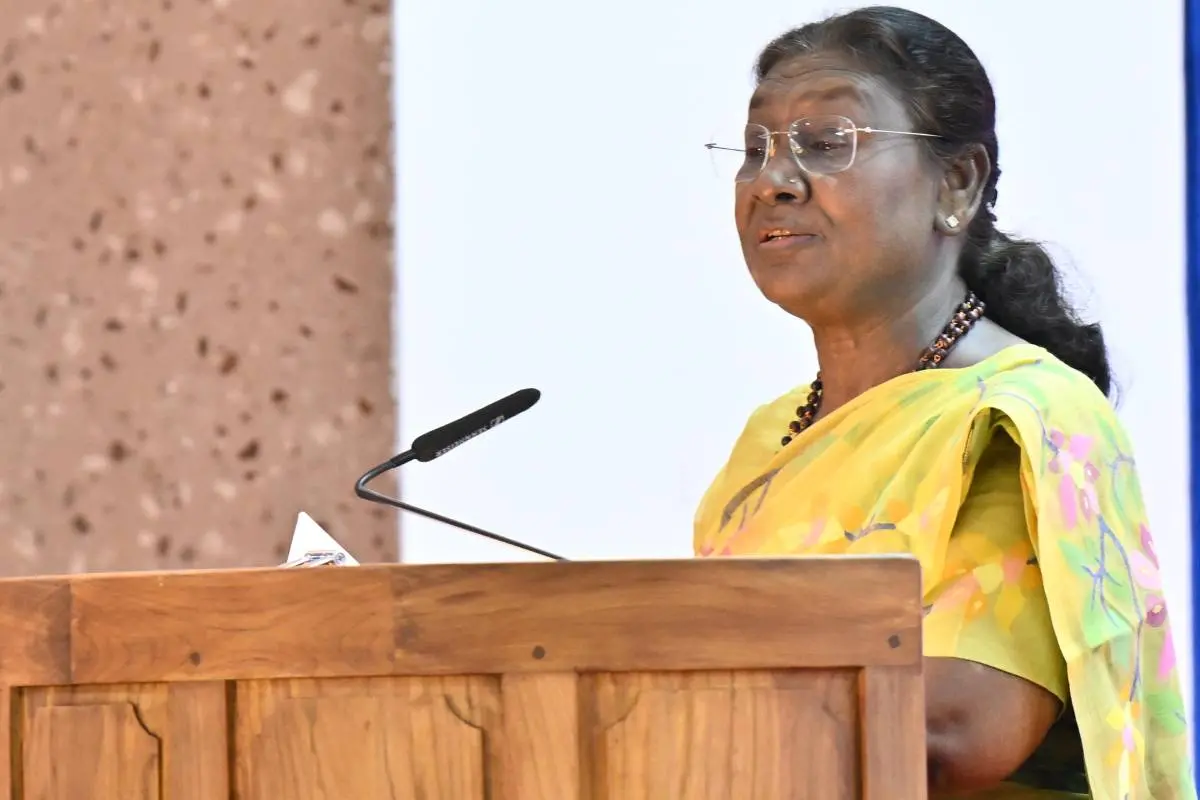 President Droupadi Murmu speaking at St Thomas College in Pala, Kottayam.