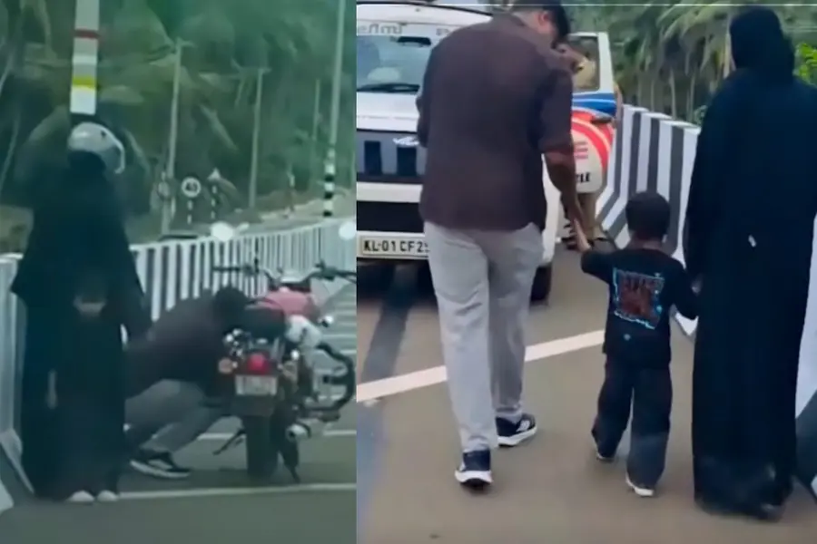 ‘എന്നാ കേറ് വണ്ടീല്’; ബൈക്ക് കേടായി റോഡിൽ കുടുങ്ങി, കുഞ്ഞ് ഉൾപ്പടെയുള്ള കുടുംബത്തെ കൂടെക്കൂട്ടി കേരള പോലീസ്