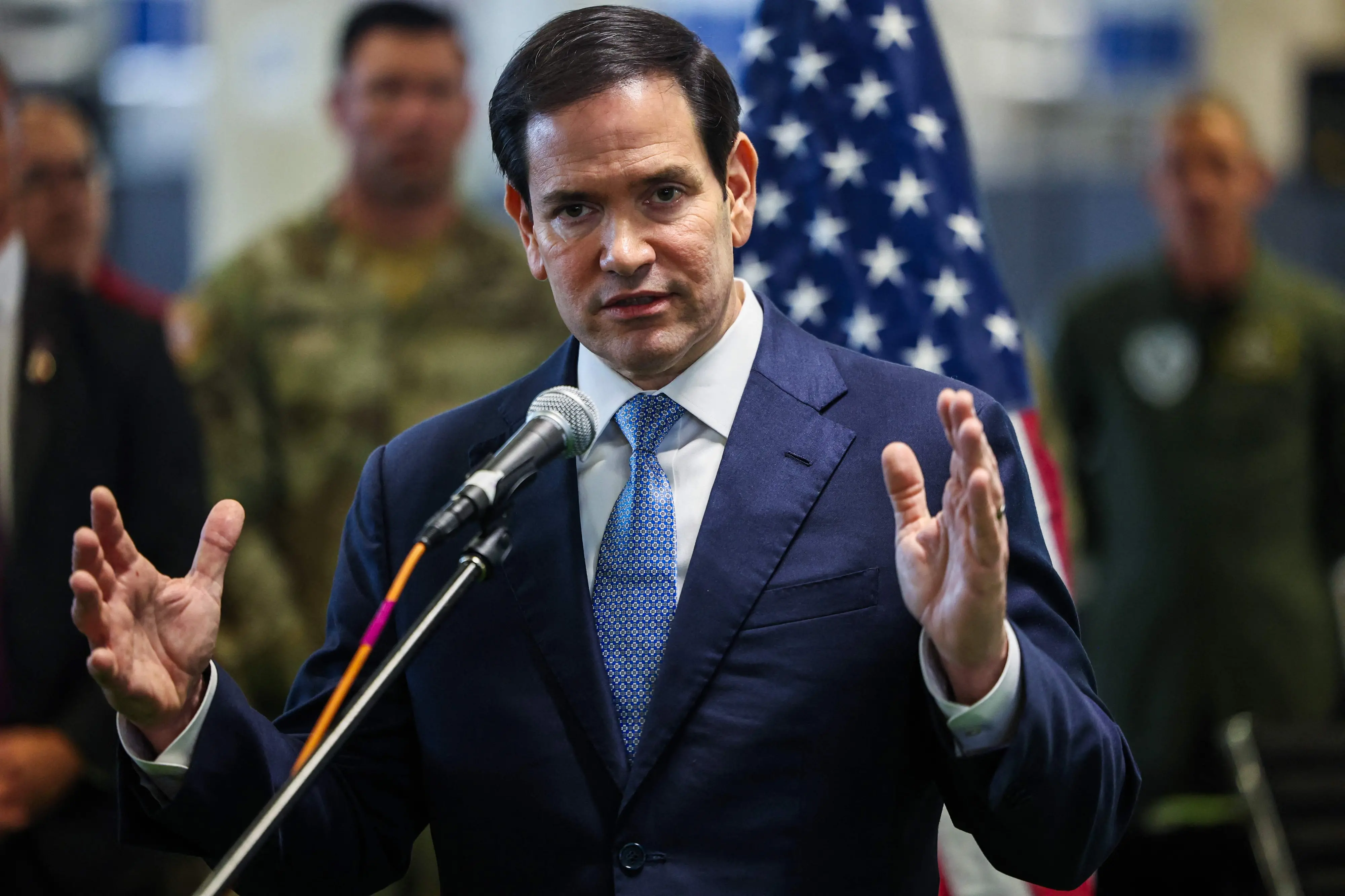 US Secretary of State Marco Rubio speaks to the media after visiting the Civil-Military Coordination Center in southern Israel. | Photo: AFP