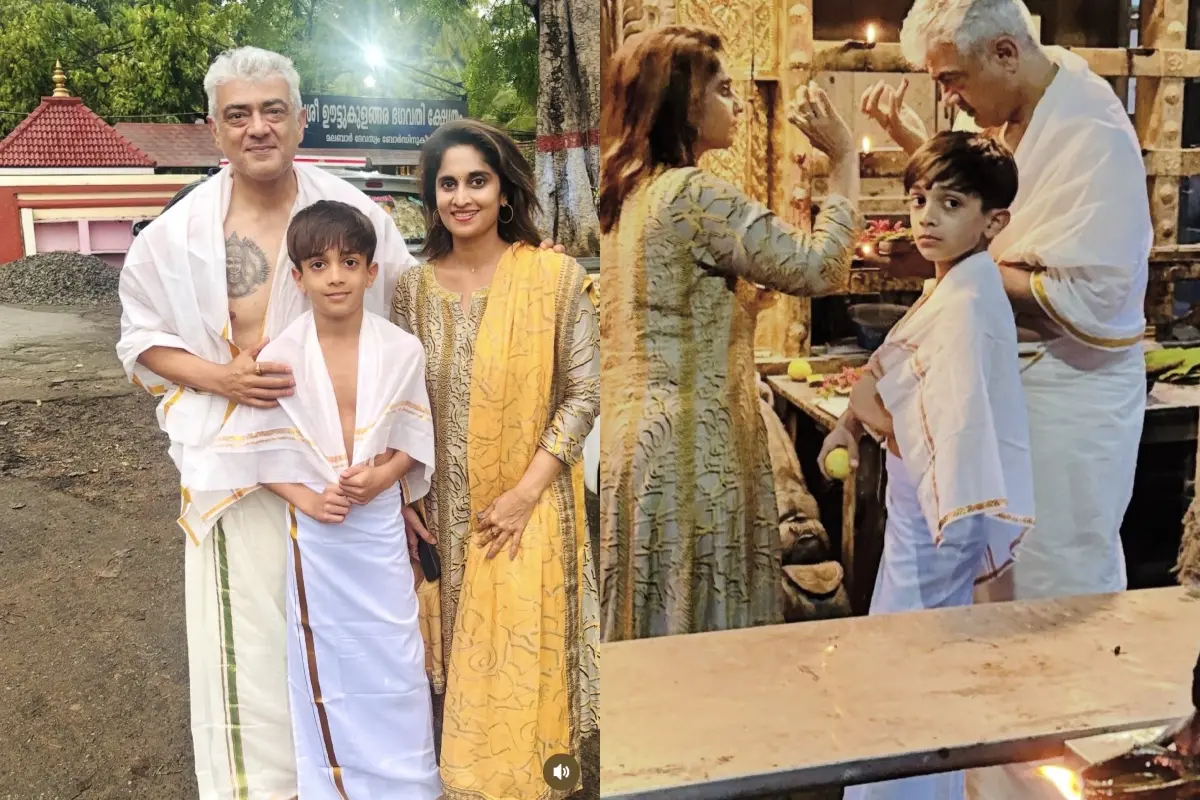 Ajith and family in Ootukulangara Temple| Photo: X/ Ramesh Bala