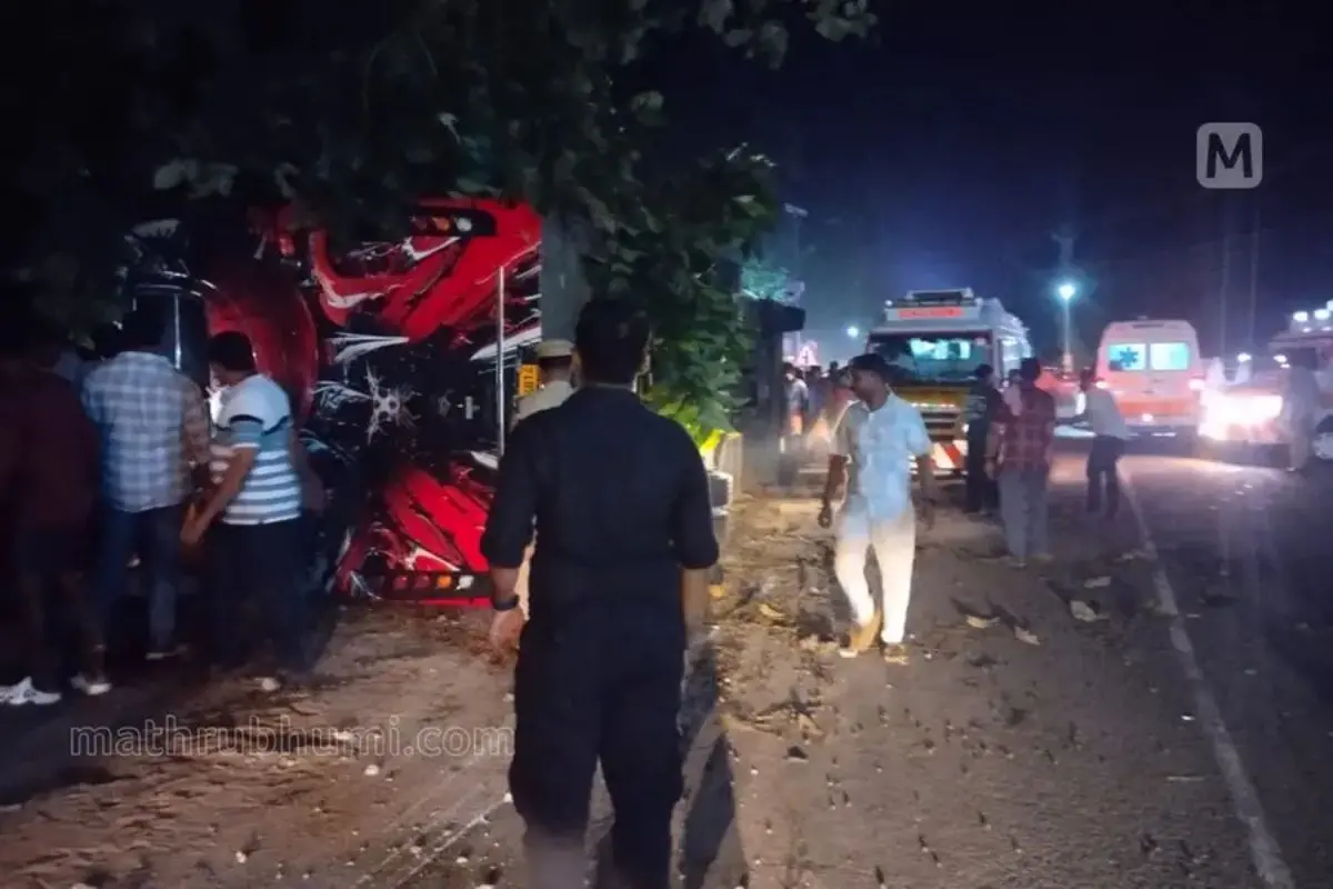 Tourist bus overturns in Kottayam. | Screengrab/YouTube