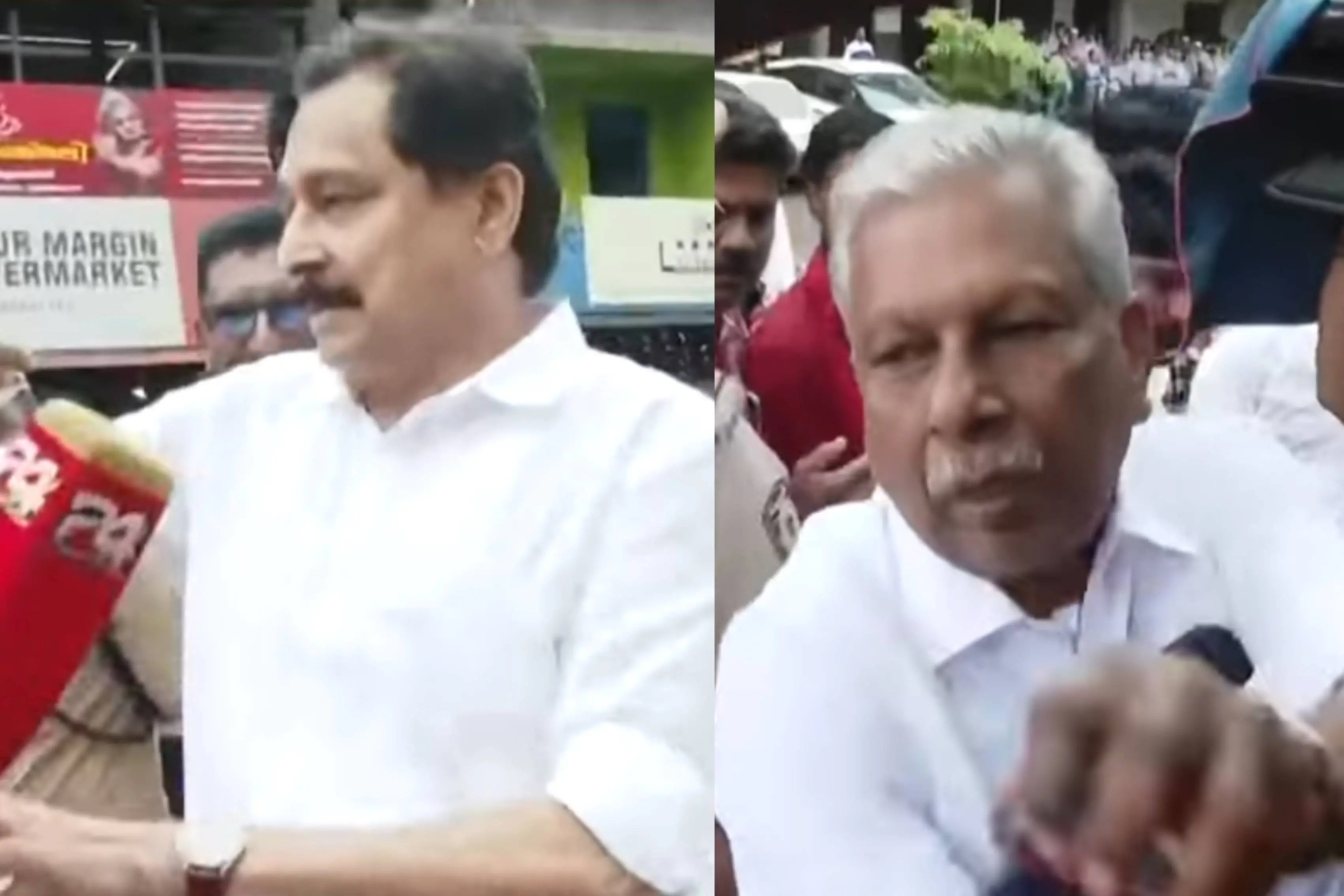 V Abdurahiman, AC Moideen knocking over channel microphones