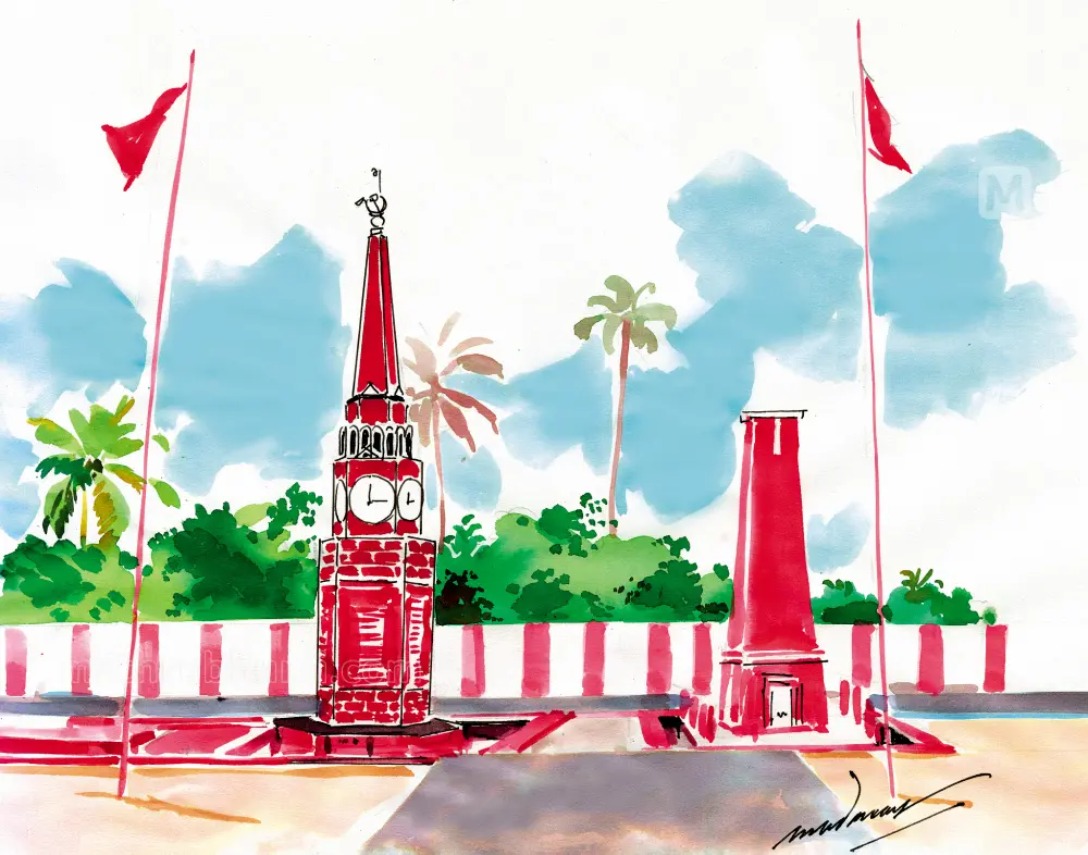 Punnapra Vayalar Martyr's Memorial pillar in Alappuzha | Illustration by Artist Madanan/Mathrubhumi
