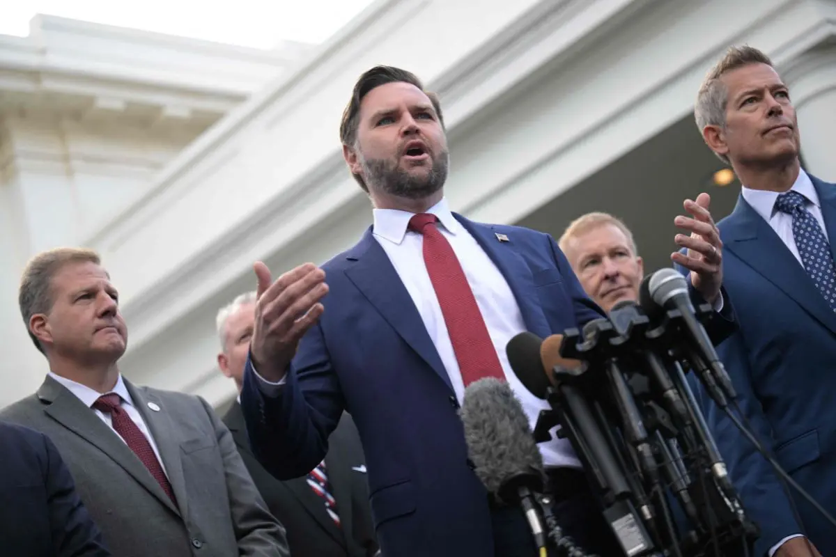 US Vice President JD Vance speaks during a press conference outside the West Wing of the White House | Photo: AFP