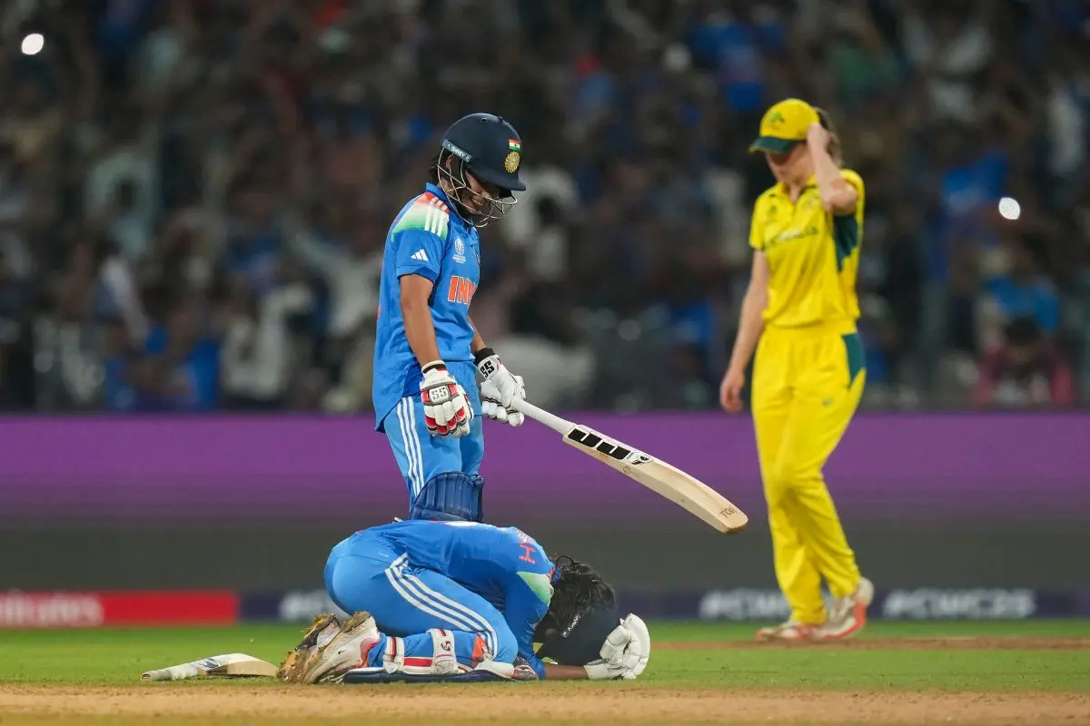 India's Jemimah Rodrigues and Amanjot Kaur react after winning in the ICC Women's World Cup semifinal ODI cricket match between India Women and Australia Women, at the DY Patil Stadium, in Navi Mumbai. | Photo: PTI