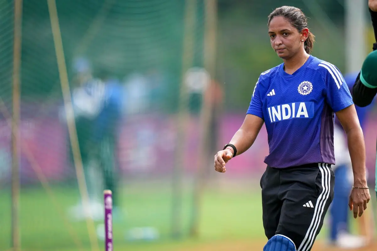 India's captain Harmanpreet Kaur during at practice session. | Photo: PTI