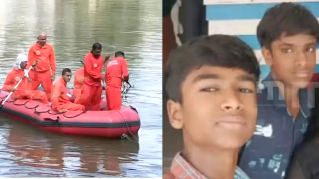 ക്ഷേത്രക്കുളത്തിൽ രക്ഷാപ്രവർത്തനം നടത്തുന്നവർ, മരണപ്പെട്ട രാമനും ലക്ഷ്മണനും | Photo : mathrubhumi news/ screen grab