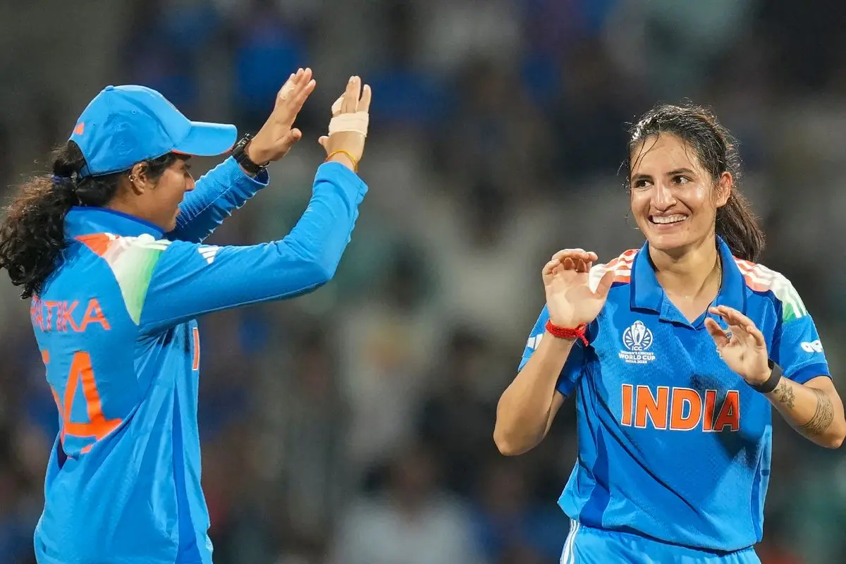 Renuka Singh celebrates after taking a wicket. | Photo: PTI