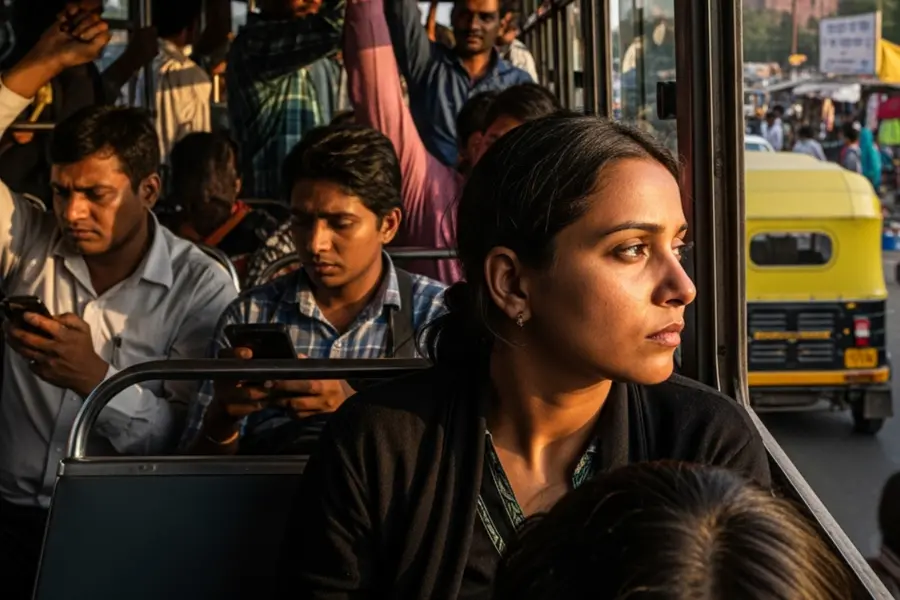 Woman travelling in bus