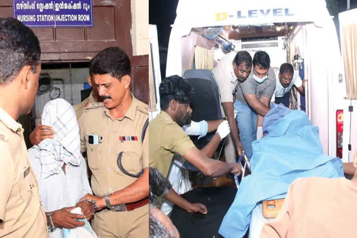 പ്രതിയെ വൈദ്യപരിശോധനയ്ക്കായി ഫോര്ട്ട് ആശുപത്രിയില് എത്തിച്ചപ്പോൾ(ഇടത്ത്) പരിക്കേറ്റ പെൺകുട്ടിയെ ആംബുലൻസില് മെഡിക്കല് കോളേജ് ആശുപത്രിയില് കൊണ്ടുവന്നപ്പോൾ(വലത്ത്)