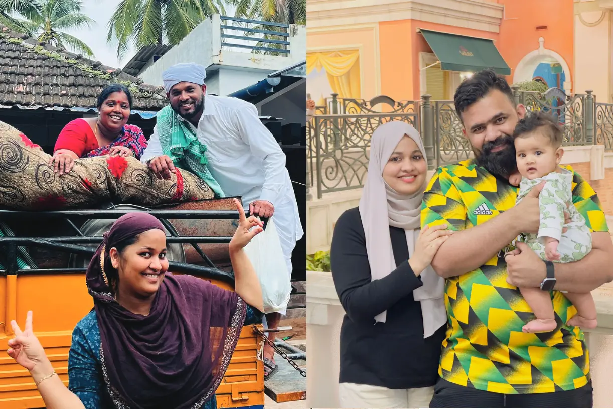 'ഫെമിനിച്ചി ഫാത്തിമ'യുടെ സെറ്റിൽ നിന്നുള്ള ചിത്രം, ഷംല ഹംസ ഭർത്താവ് മുഹമ്മദ് സാലിഹിനും മകൾ ലസിനുമൊപ്പം