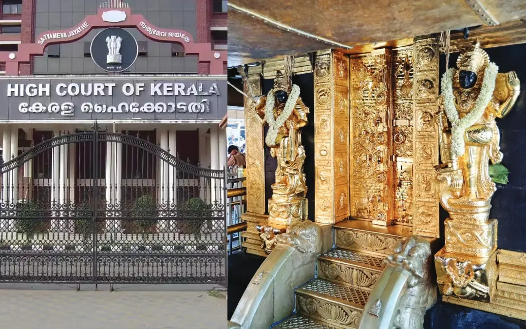 കേരള ഹൈക്കോടതി, സ്വർണപ്പാളി പൊതിഞ്ഞ ദ്വാരപാലകശില്പങ്ങൾ ചെന്നൈയിലേക്ക് കൊണ്ടുപോകുംമുൻപ് (ഫയൽചിത്രം) | Photo: special arrangement