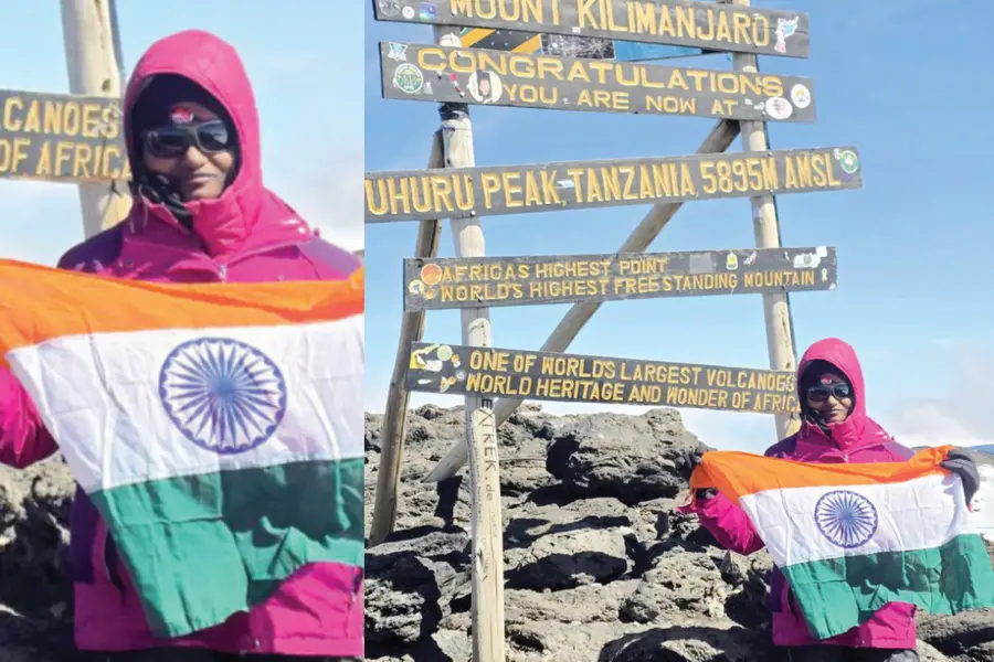 Akhila Muraleedharan from Kasaragod successfully reaching the summit of Mount Kilimanjaro in Tanzania