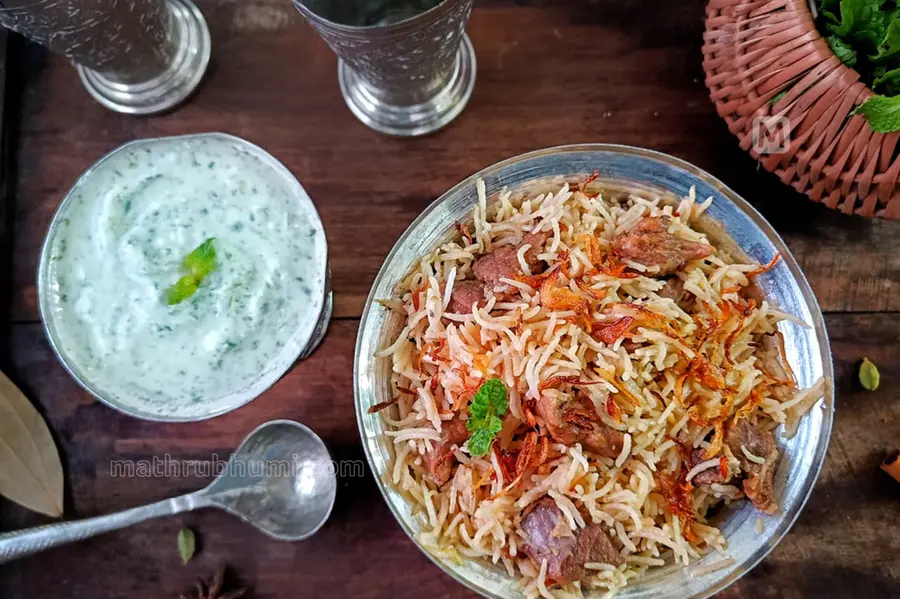 ബീഫ് കഴിക്കാനുള്ള മൂഡാണോ? ബീഫ് യഖ്നി പുലാവും ഗ്രീൻ റൈത്തയും പരീക്ഷിക്കാം