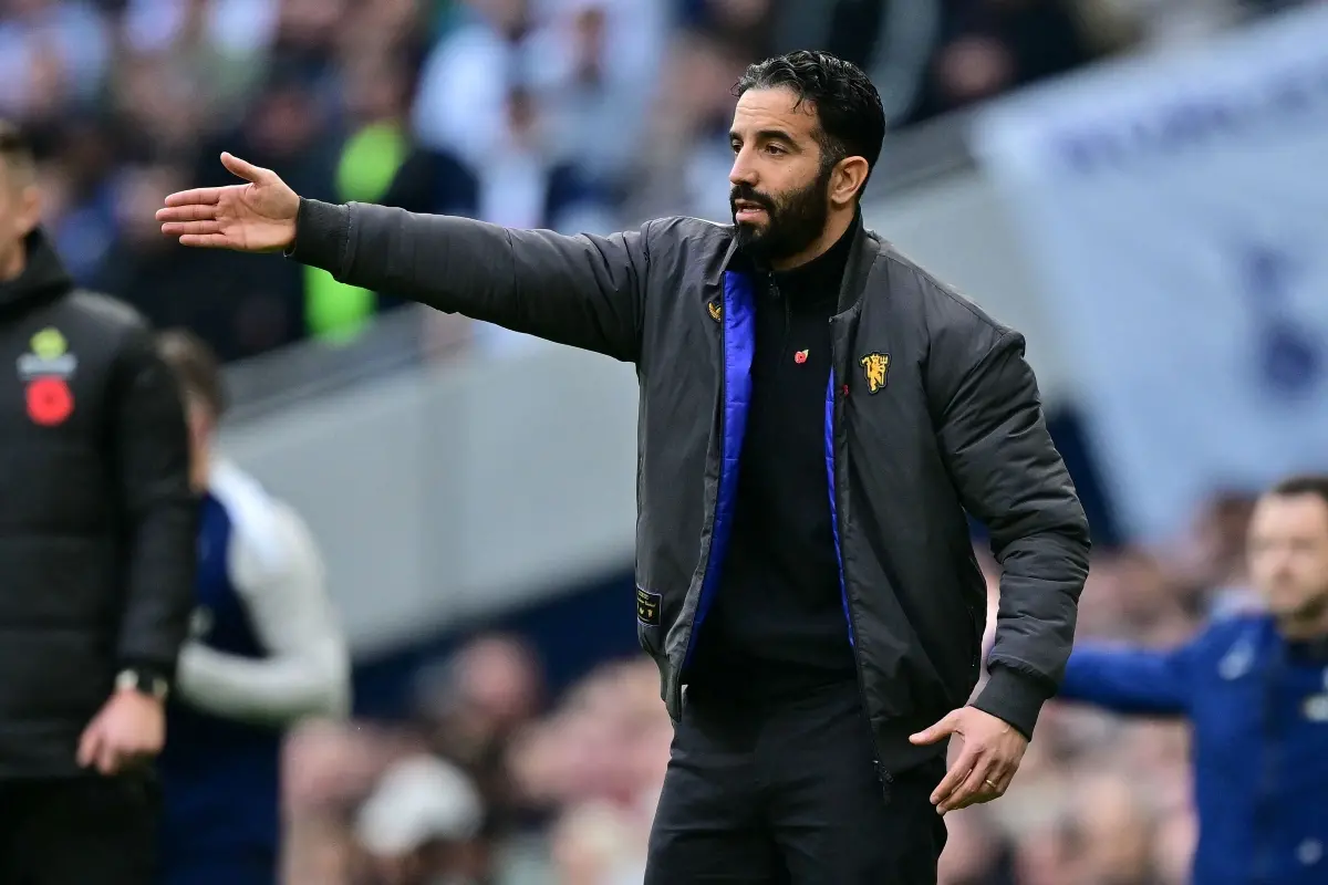 Manchester United's Portuguese head coach Ruben Amorim gestures on the touchline during the English Premier League football match between Tottenham Hotspur and Manchester United at the Tottenham Hotspur Stadium in London. | Photo: AFP