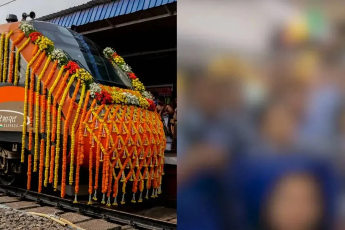 The newly launched Vande Bharat, students singing (Photo: Southern Railway/X)