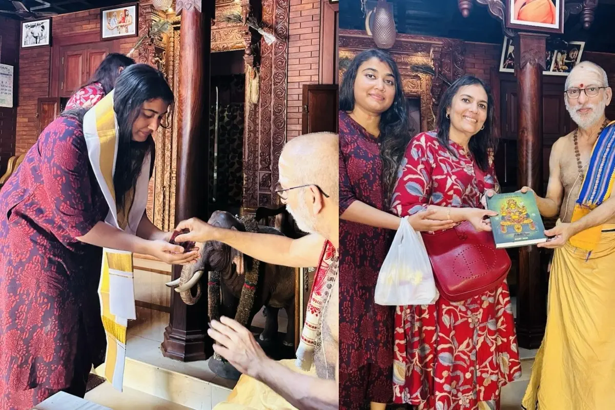 സുചിത്രയും വിസ്മയ മോഹൻലാലും കൊല്ലൂര് മൂകാംബിക ക്ഷേത്രത്തില് | Photo: Facebook/ K N Subramanya Adiga