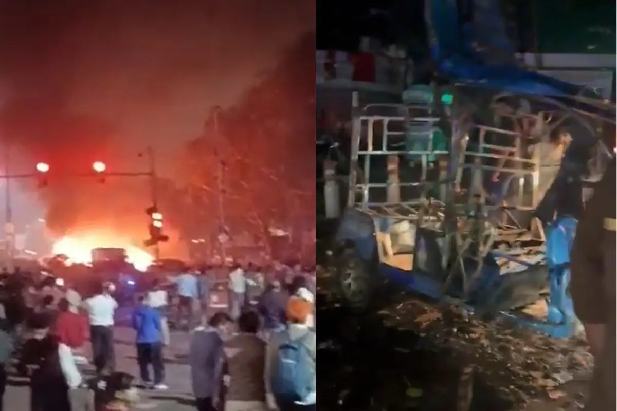 An explosion in a car near Gate No. 1 of the Red Fort Metro Station