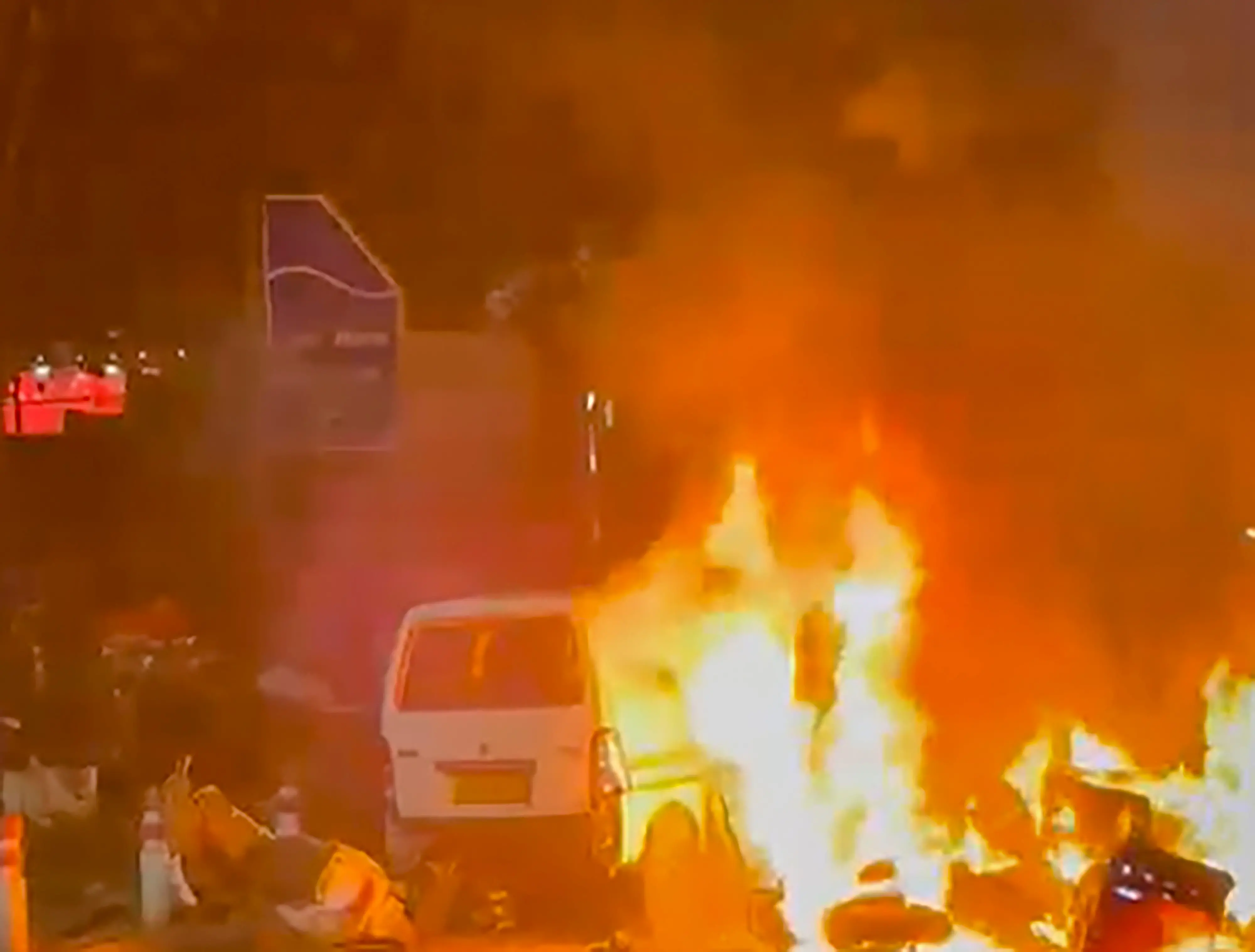 Flames rise after a blast occurred in a parked car near Red Fort, in New Delhi | Photo: PTI
